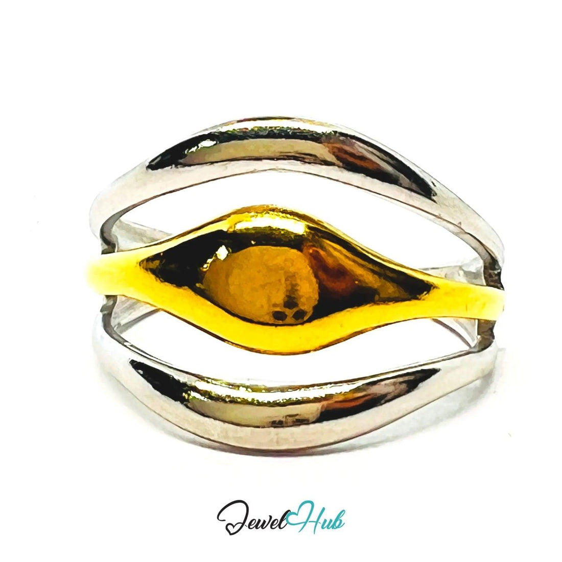 DuoTone TrioBand Ring · Stainless Steel · Adjustable OPQ · Everyday Sculptural Statement - JewelHub.co.uk