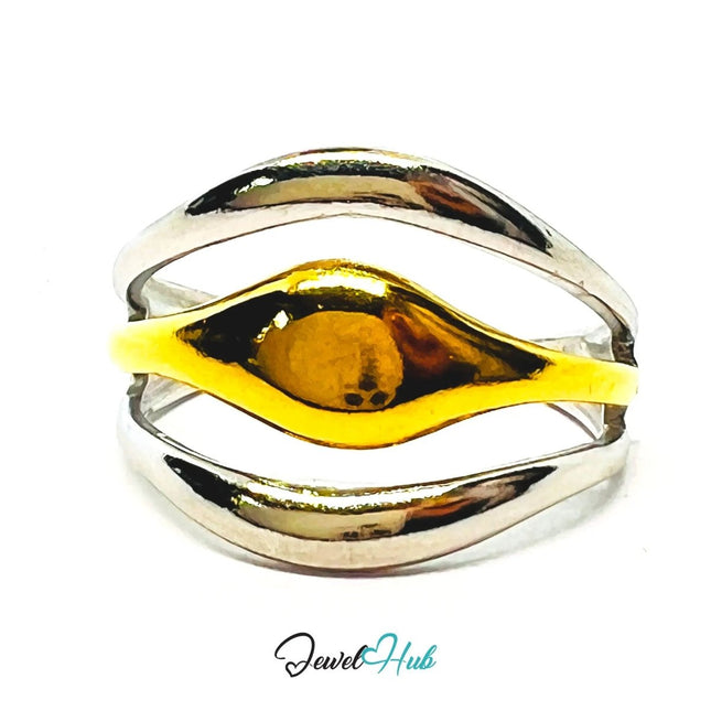 DuoTone TrioBand Ring · Stainless Steel · Adjustable OPQ · Everyday Sculptural Statement - JewelHub.co.uk