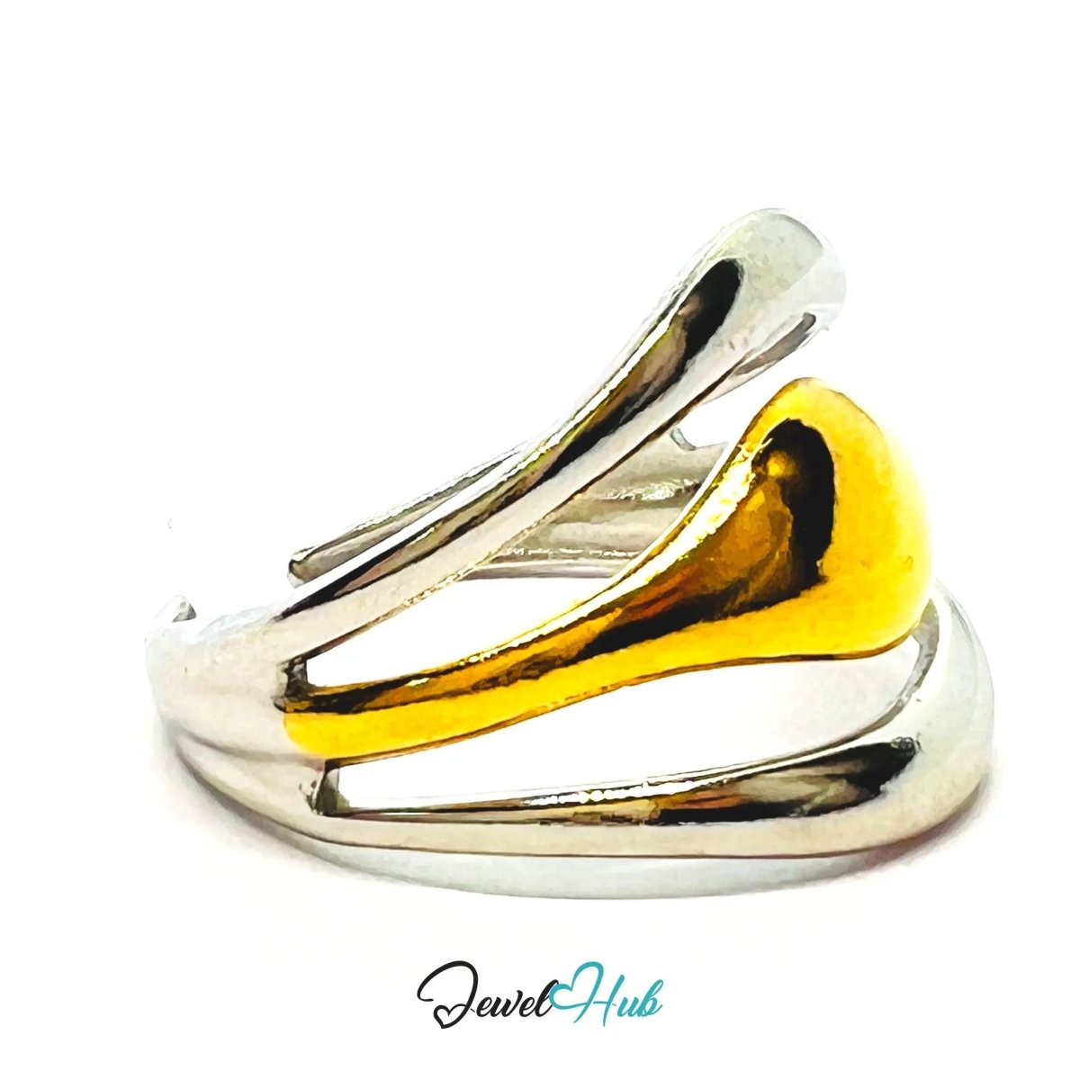 DuoTone TrioBand Ring · Stainless Steel · Adjustable OPQ · Everyday Sculptural Statement - JewelHub.co.uk