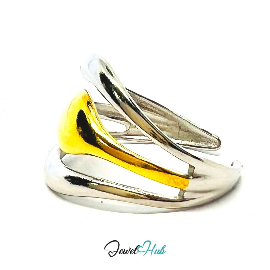 DuoTone TrioBand Ring · Stainless Steel · Adjustable OPQ · Everyday Sculptural Statement - JewelHub.co.uk