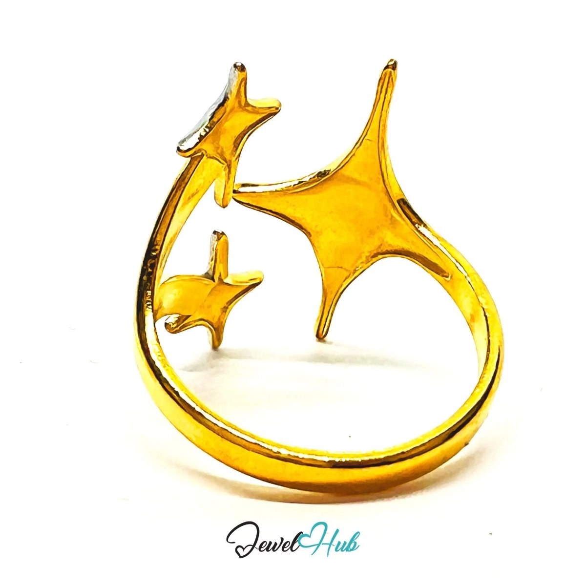 DuoTone TrioStar Stainless Steel Ring · Adjustable QRS · Sculptural Triple - Star Design - JewelHub.co.uk