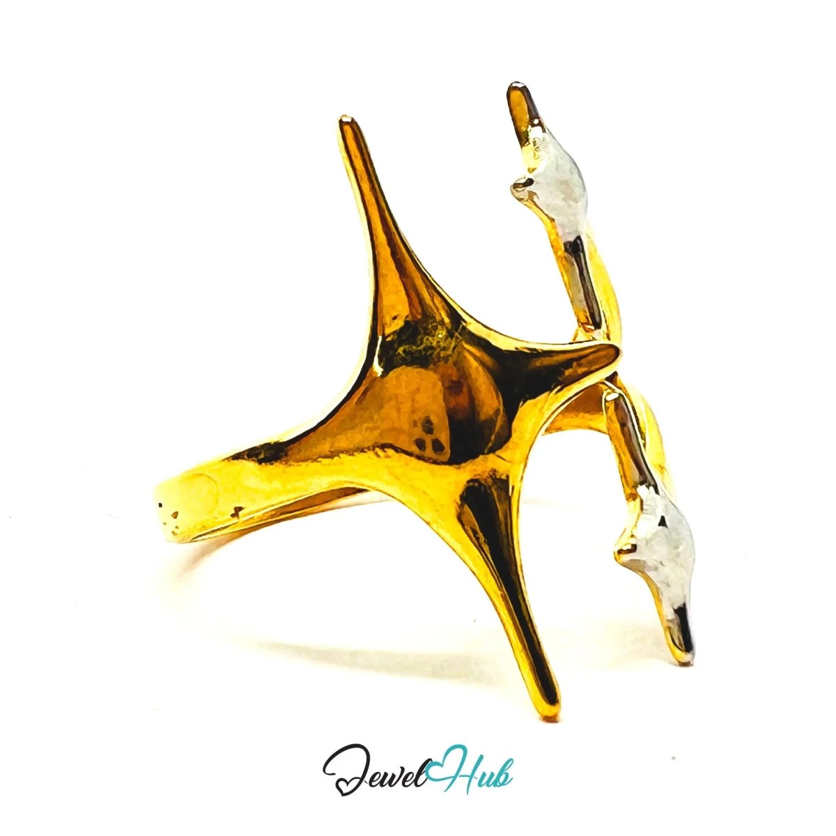 DuoTone TrioStar Stainless Steel Ring · Adjustable QRS · Sculptural Triple - Star Design - JewelHub.co.uk