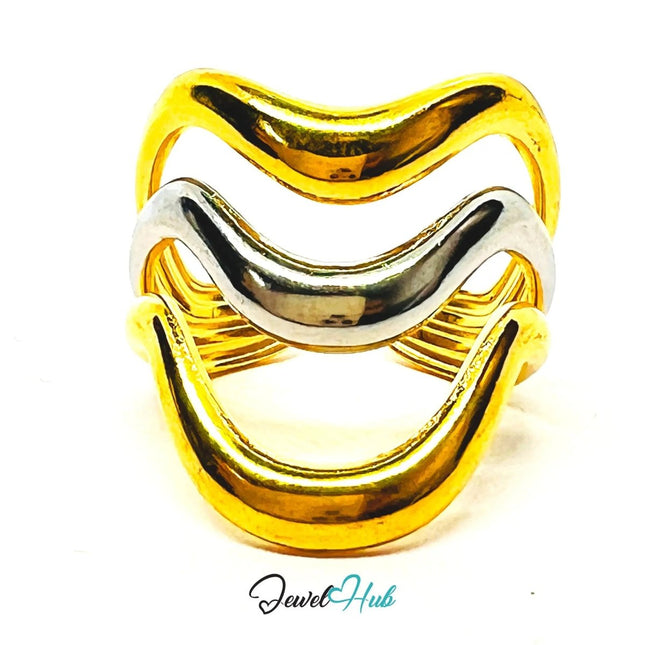 DuoTone TrioWaveForm Stainless Steel Ring · Adjustable NOP · Interwoven Bands - JewelHub.co.uk