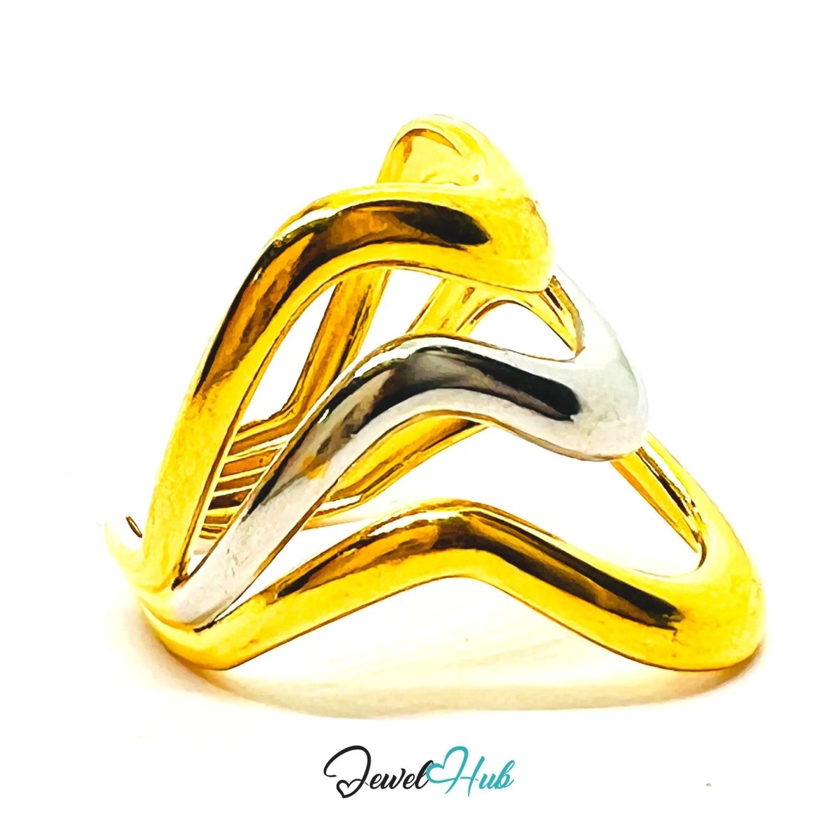 DuoTone TrioWaveForm Stainless Steel Ring · Adjustable NOP · Interwoven Bands - JewelHub.co.uk