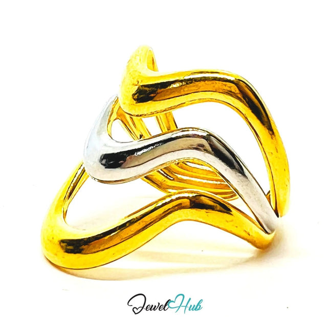 DuoTone TrioWaveForm Stainless Steel Ring · Adjustable NOP · Interwoven Bands - JewelHub.co.uk