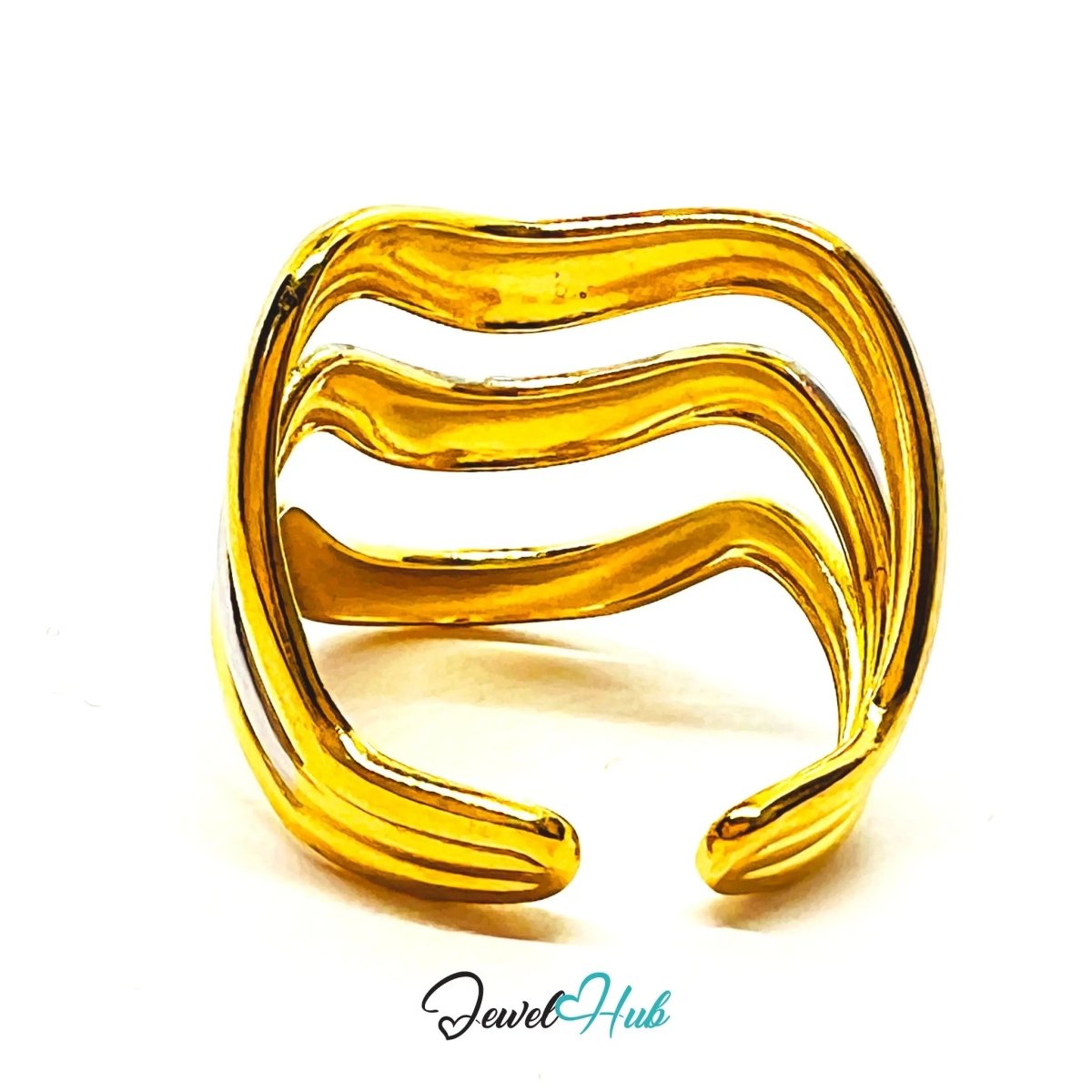 DuoTone TrioWaveForm Stainless Steel Ring · Adjustable NOP · Interwoven Bands - JewelHub.co.uk