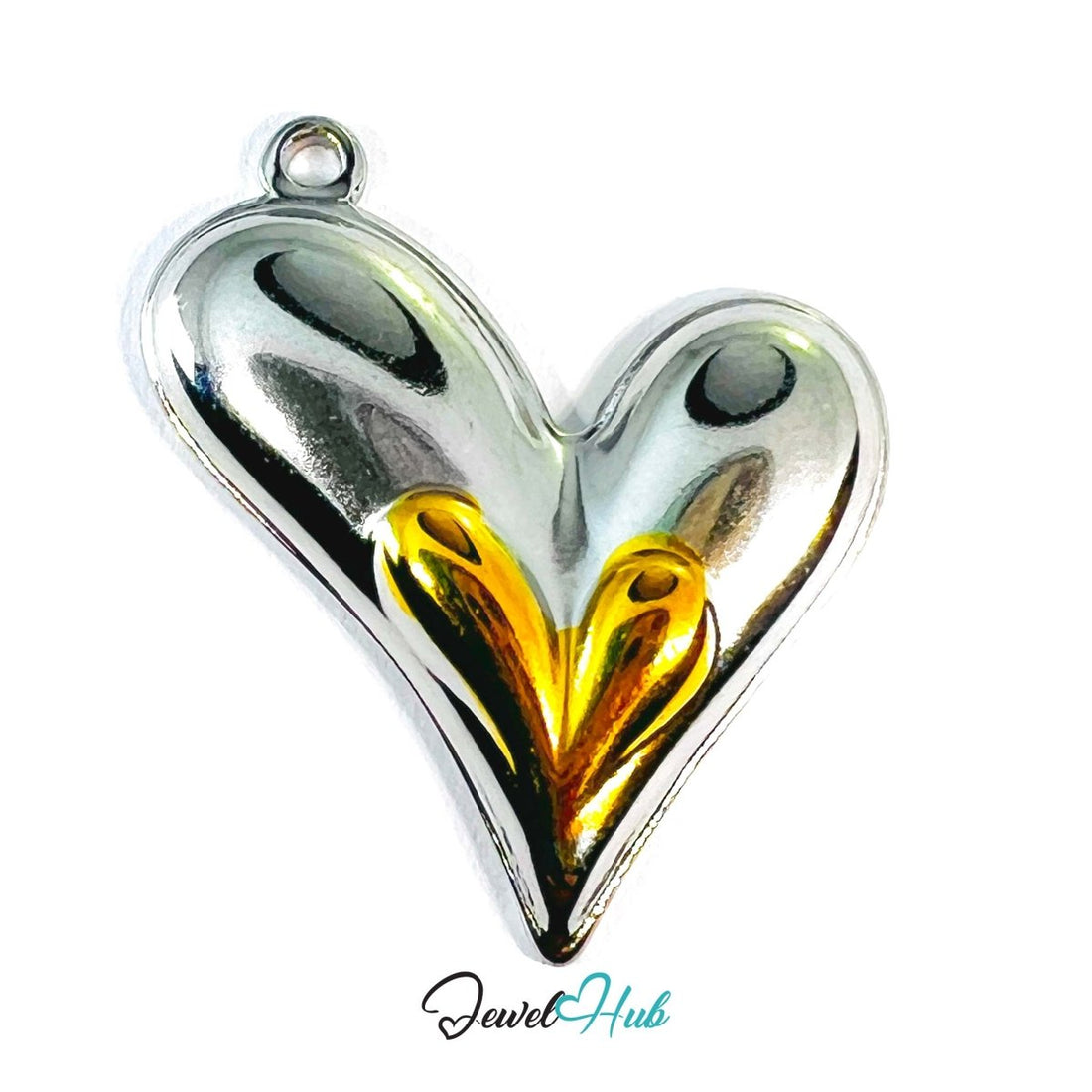 DuoTone Twin Curve Heart Pendant Gold Core Silver Steel Charm - JewelHub.co.uk