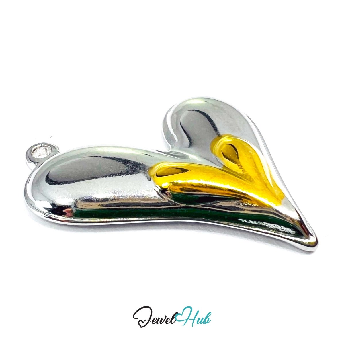 DuoTone Twin Curve Heart Pendant Gold Core Silver Steel Charm - JewelHub.co.uk