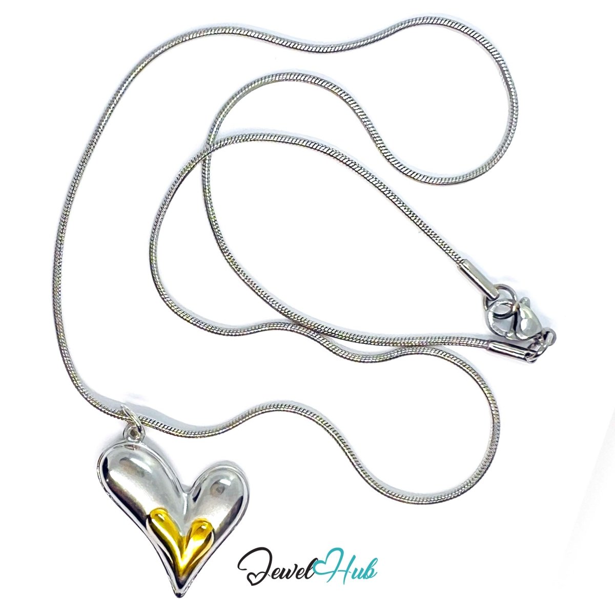 DuoTone Twin Curve Heart Pendant Gold Core Silver Steel Charm - JewelHub.co.uk