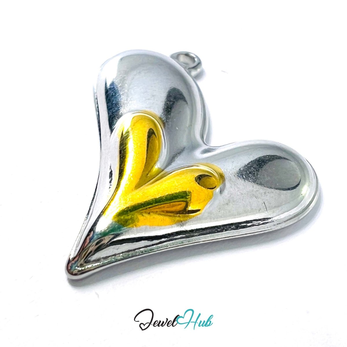 DuoTone Twin Curve Heart Pendant Gold Core Silver Steel Charm - JewelHub.co.uk