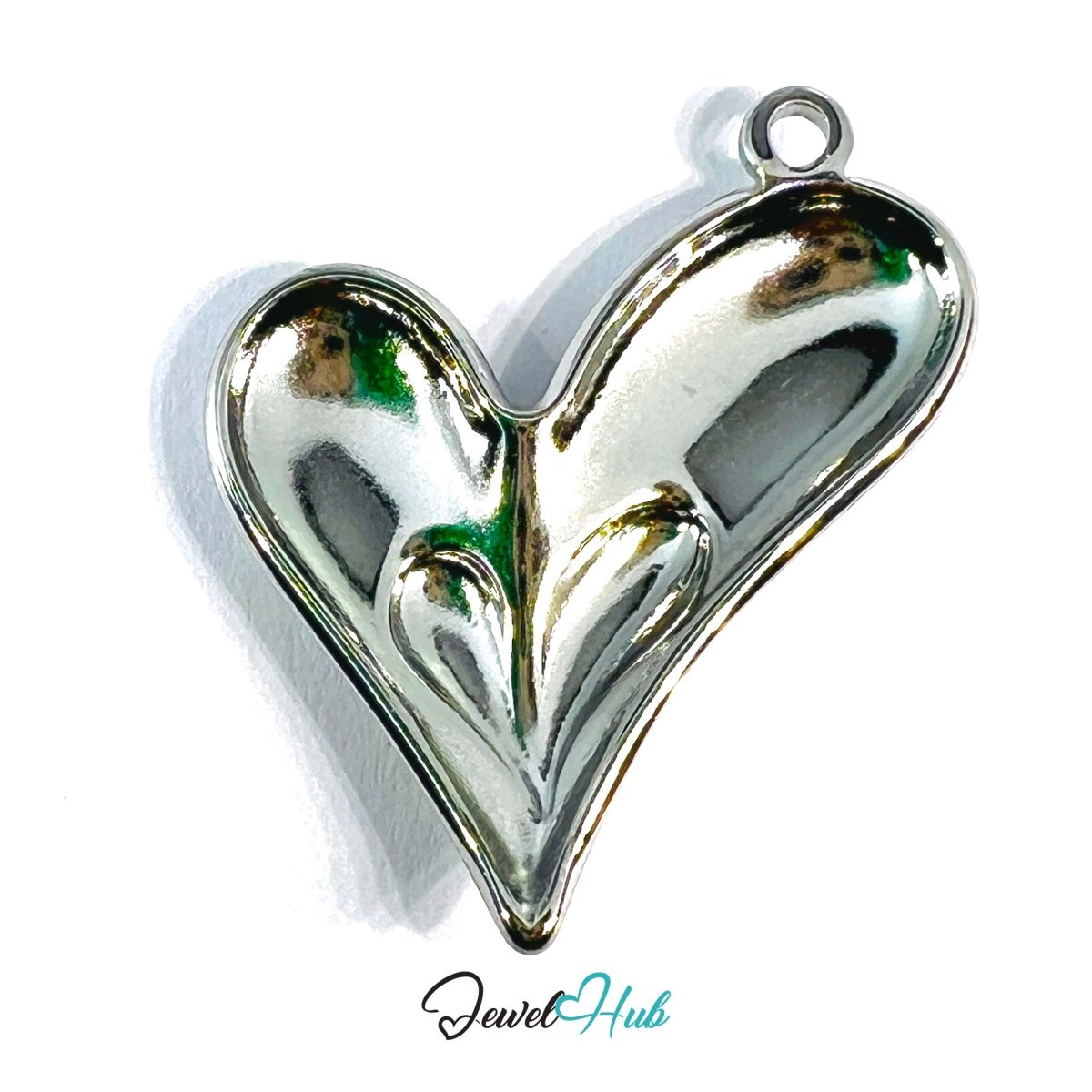 DuoTone Twin Curve Heart Pendant Gold Core Silver Steel Charm - JewelHub.co.uk