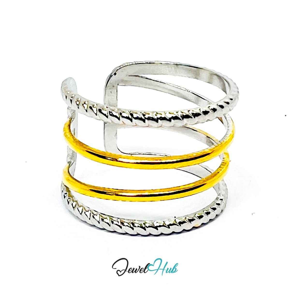 DuoTone TwinLine Braid Ring · Stainless Steel · NOPQ Open - End · Braided Band - JewelHub.co.uk