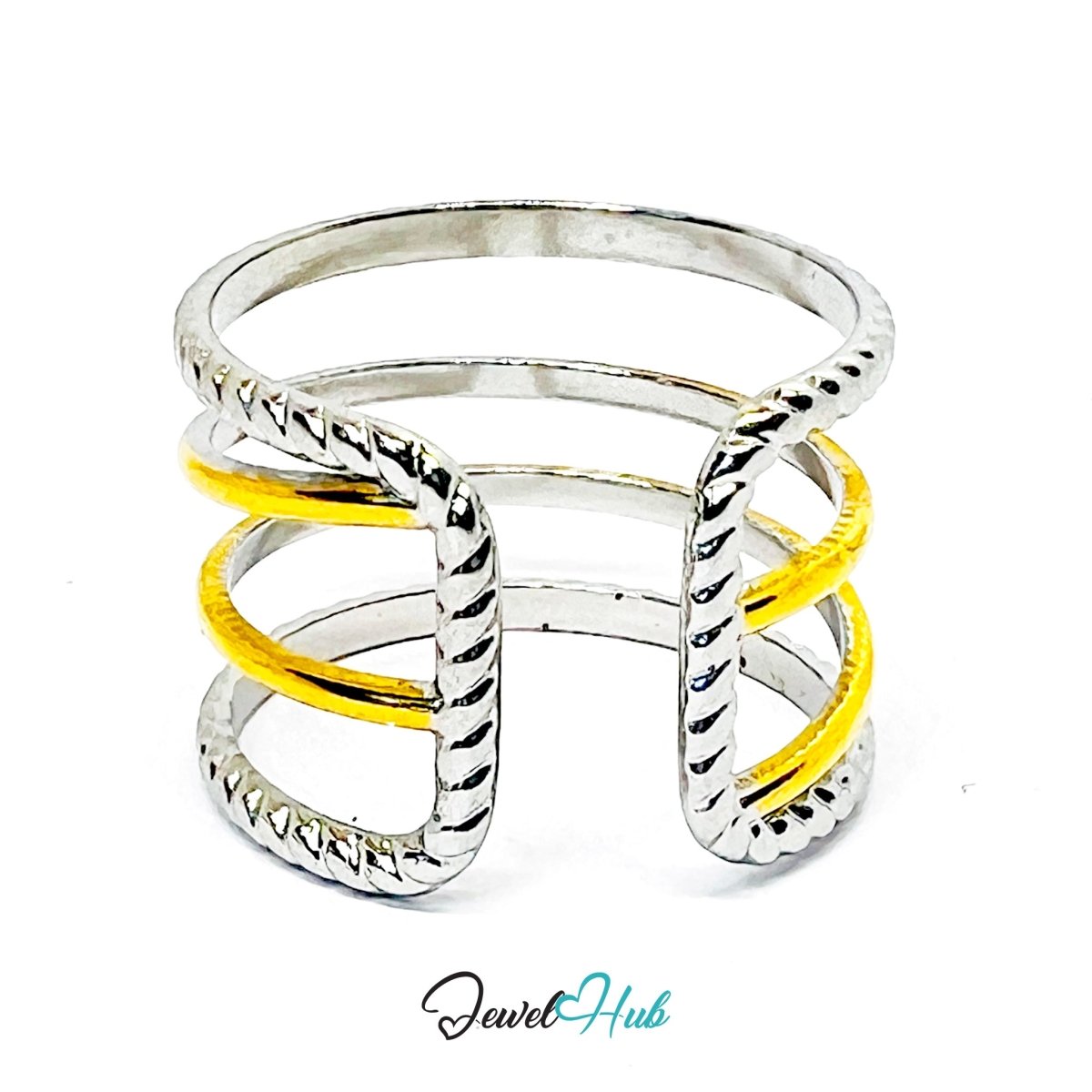 DuoTone TwinLine Braid Ring · Stainless Steel · NOPQ Open - End · Braided Band - JewelHub.co.uk