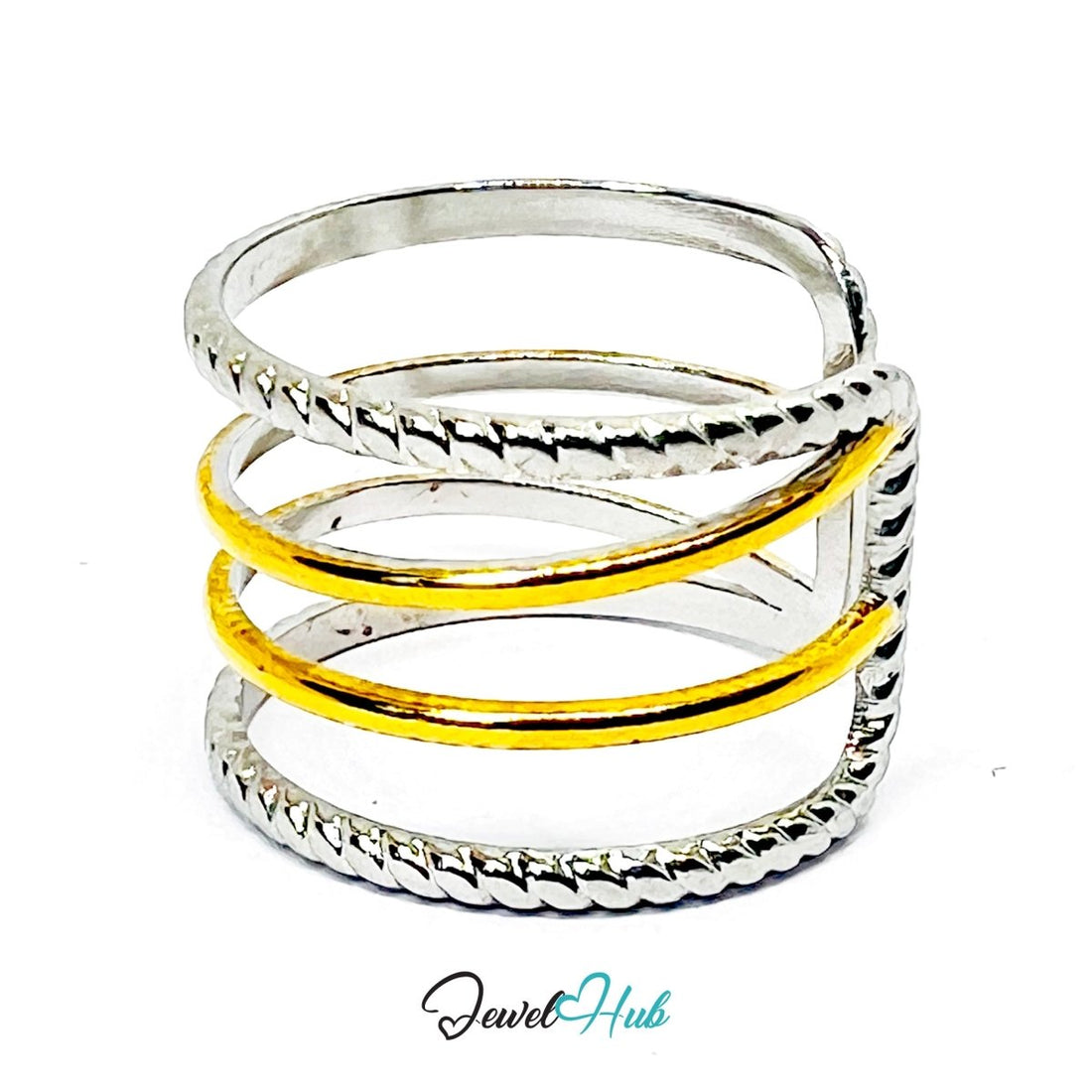DuoTone TwinLine Braid Ring · Stainless Steel · NOPQ Open - End · Braided Band - JewelHub.co.uk
