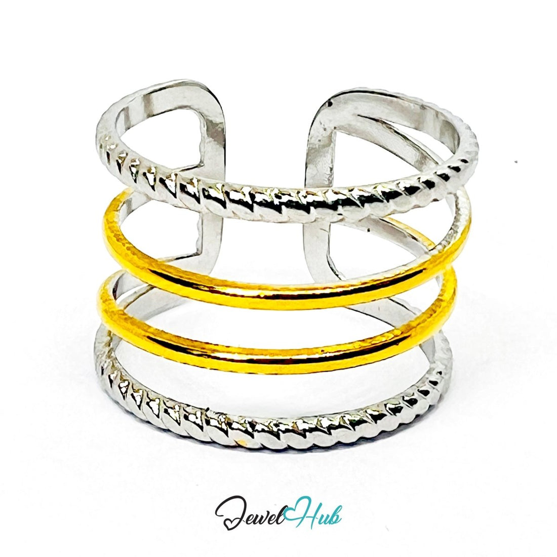 DuoTone TwinLine Braid Ring · Stainless Steel · NOPQ Open - End · Braided Band - JewelHub.co.uk