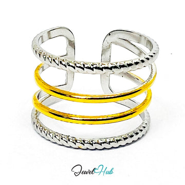 DuoTone TwinLine Braid Ring · Stainless Steel · NOPQ Open - End · Braided Band - JewelHub.co.uk
