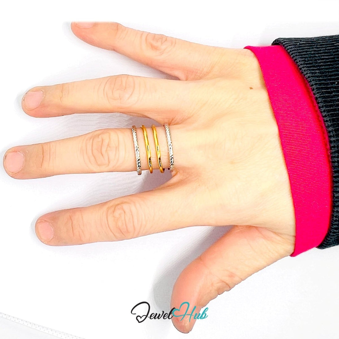 DuoTone TwinLine Braid Ring · Stainless Steel · NOPQ Open - End · Braided Band - JewelHub.co.uk