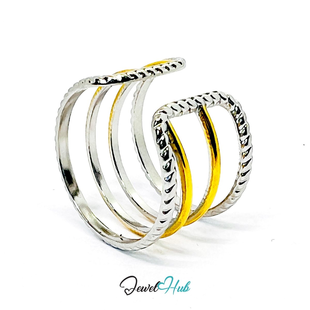 DuoTone TwinLine Braid Ring · Stainless Steel · NOPQ Open - End · Braided Band - JewelHub.co.uk