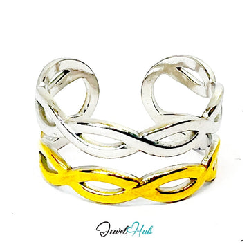 DuoTone TwistBand Ring · Stainless Steel · Adjustable MNOPQ · Gold & Silver Interwoven Bands - JewelHub.co.uk