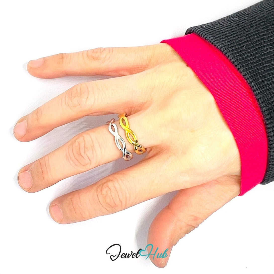 DuoTone TwistBand Ring · Stainless Steel · Adjustable MNOPQ · Gold & Silver Interwoven Bands - JewelHub.co.uk