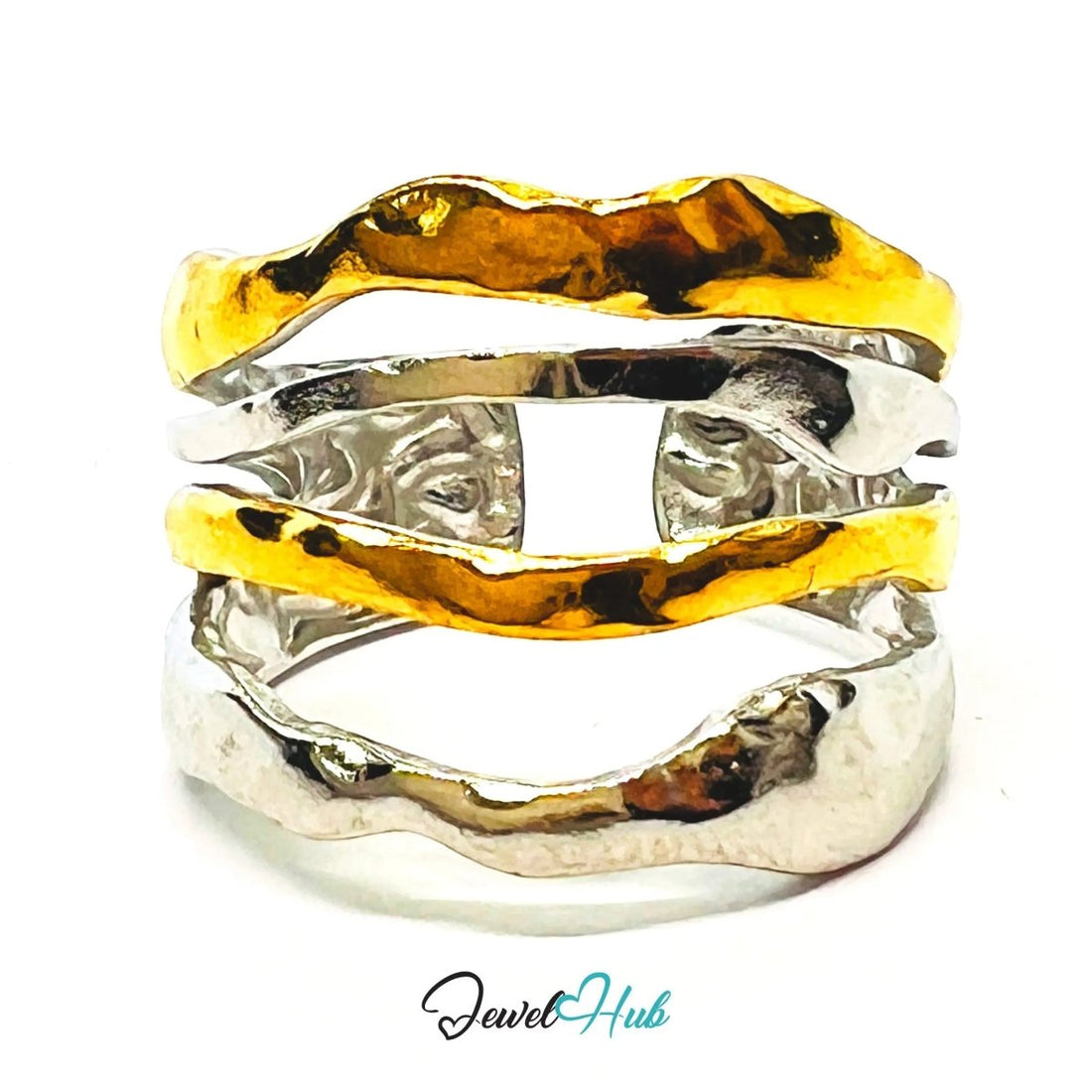 DuoTone WaveStack Ring · Stainless Steel · Adjustable NOP · Sculptural Everyday Jewellery - JewelHub.co.uk