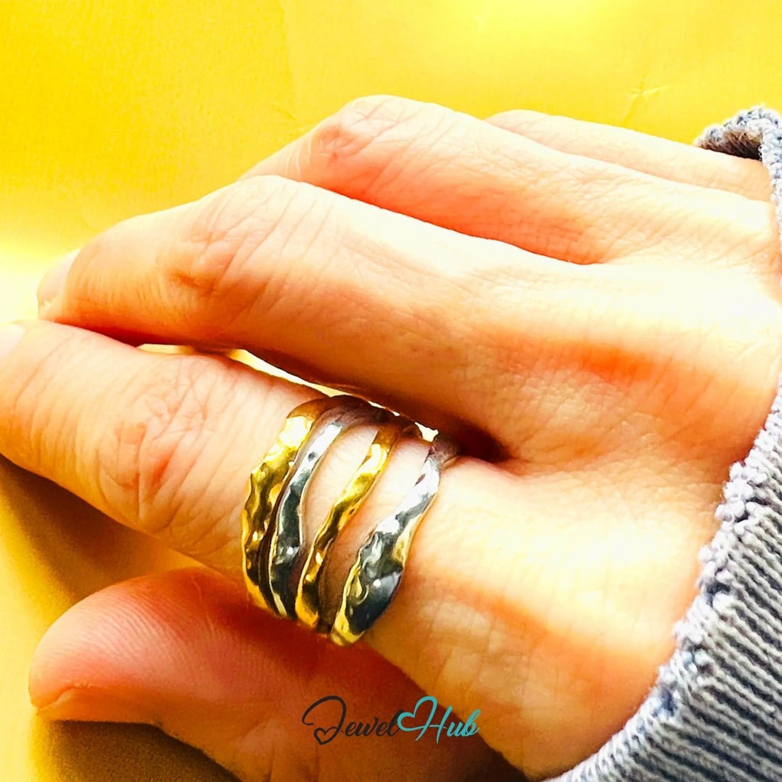 DuoTone WaveStack Ring · Stainless Steel · Adjustable NOP · Sculptural Everyday Jewellery - JewelHub.co.uk