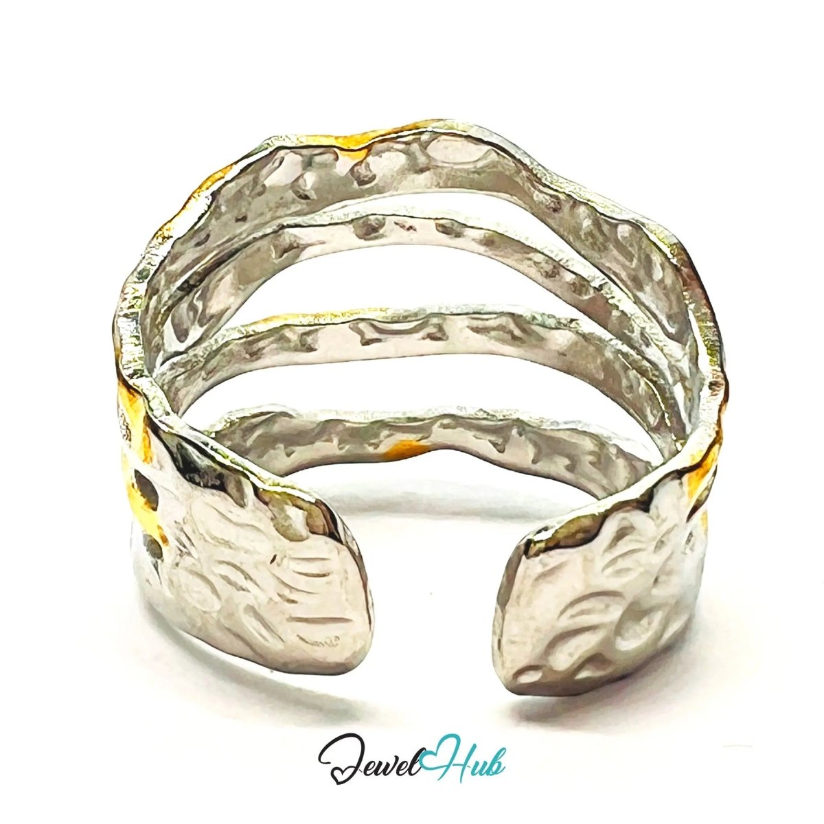 DuoTone WaveStack Ring · Stainless Steel · Adjustable NOP · Sculptural Everyday Jewellery - JewelHub.co.uk