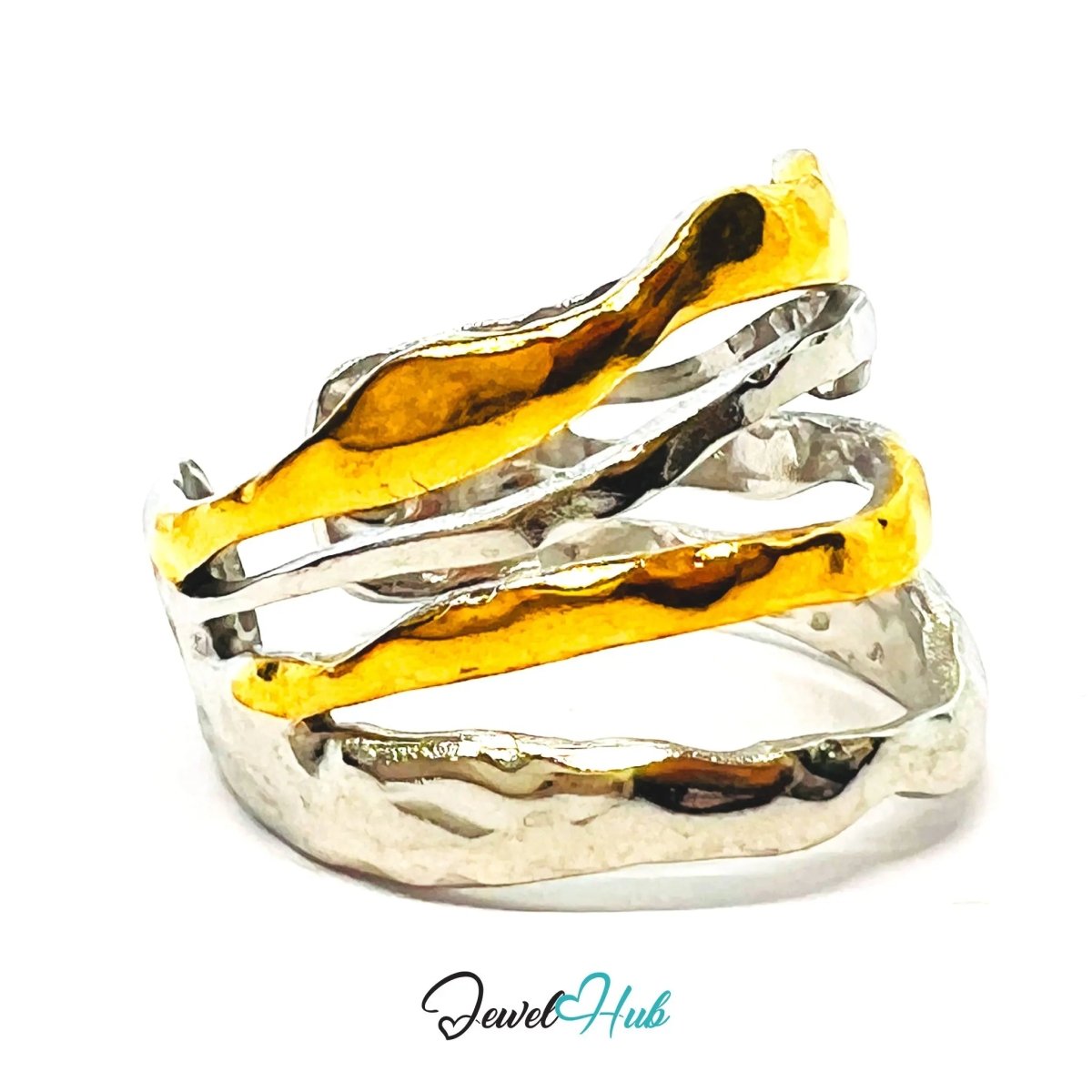 DuoTone WaveStack Ring · Stainless Steel · Adjustable NOP · Sculptural Everyday Jewellery - JewelHub.co.uk