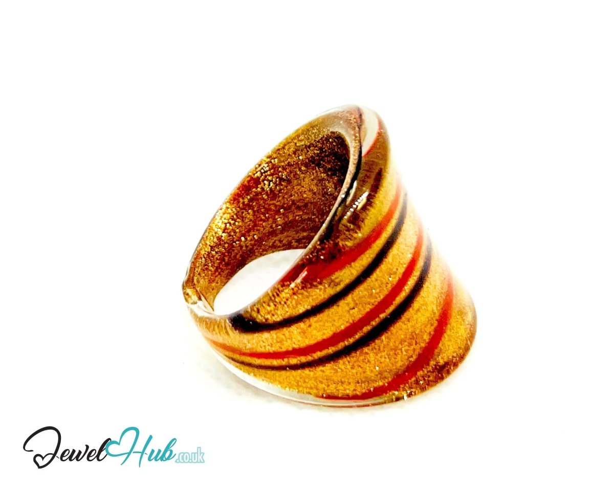 EmberStripe 🔥 Glass Ring – UK R · US 9 · Giant Series · Handcrafted Glass - JewelHub.co.uk