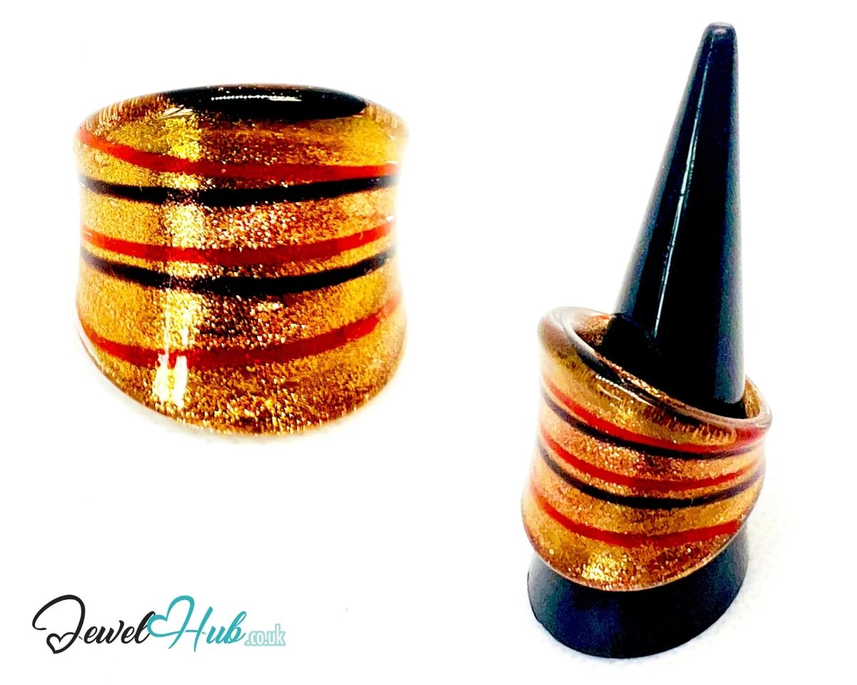 EmberStripe 🔥 Glass Ring – UK R · US 9 · Giant Series · Handcrafted Glass - JewelHub.co.uk