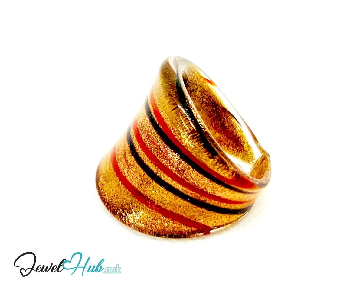 EmberStripe 🔥 Glass Ring – UK R · US 9 · Giant Series · Handcrafted Glass - JewelHub.co.uk