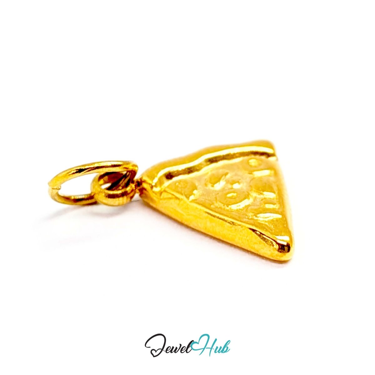 Embossed pizza slice charm in gold stainless steel - three-quarter view - JewelHub