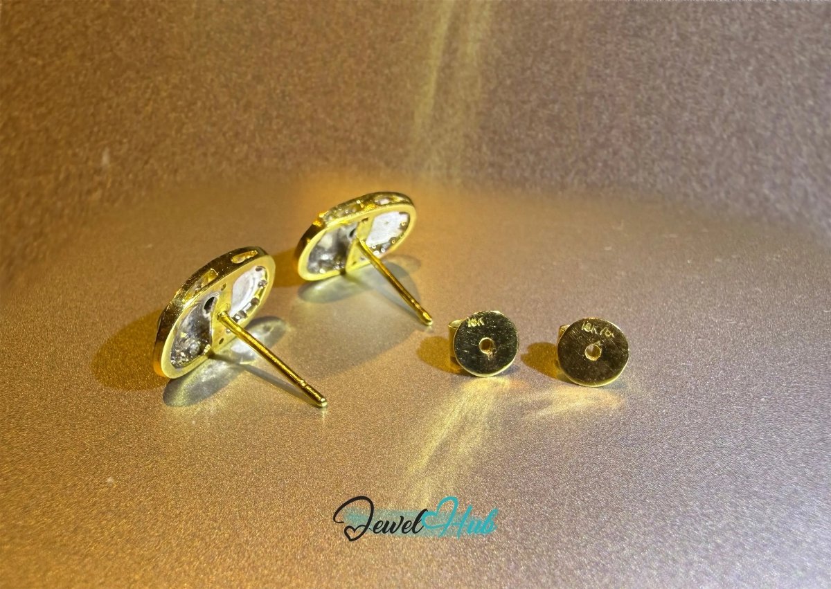 Emerald Green Jade Earrings surrounded with diamonds in 18k (750) Solid Gold - JewelHub.co.uk