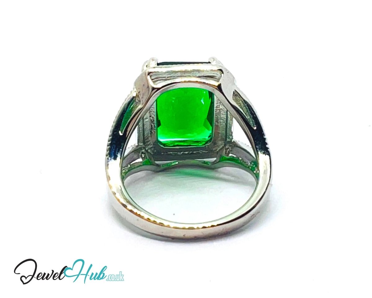 Emerald Radiance Premium Copper Ring · Silver Plated · UK M · US 6.5 · UK O · US 7.5 · Rectangle - Cut Stone - JewelHub.co.uk