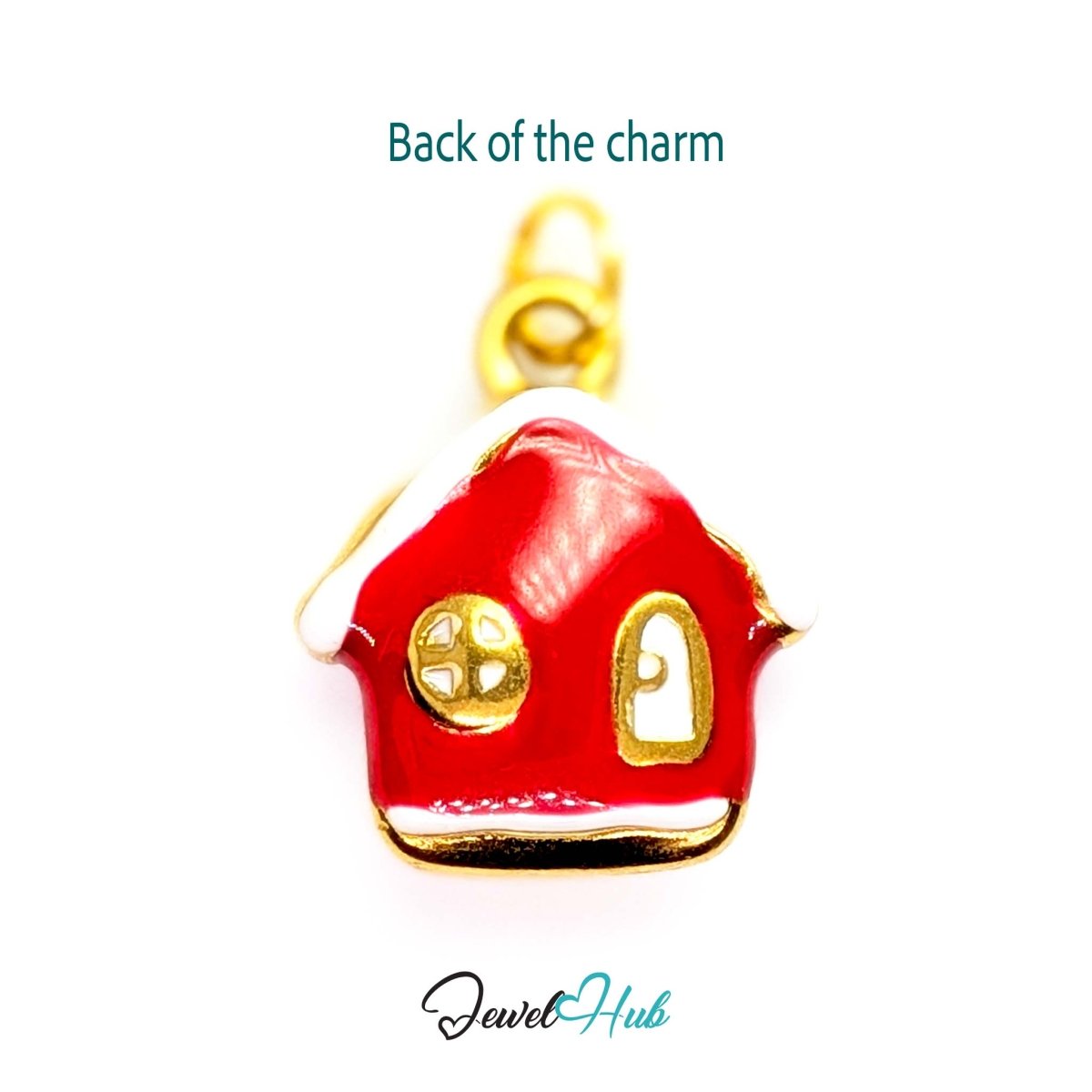 Red enamel house charm in gold stainless steel - reverse - JewelHub