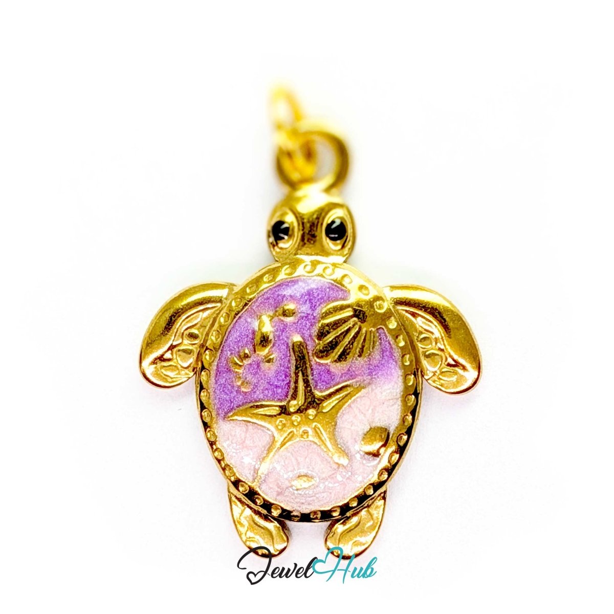 Sea turtle charm in gold stainless steel with a lilac and pink enamel shell - JewelHub