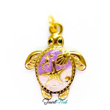 Sea turtle charm in gold stainless steel with a lilac and pink enamel shell - JewelHub