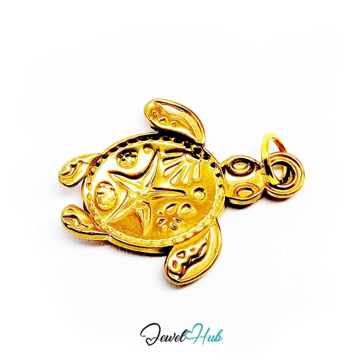 Purple sea turtle charm from behind, showing the patterned gold flippers - JewelHub