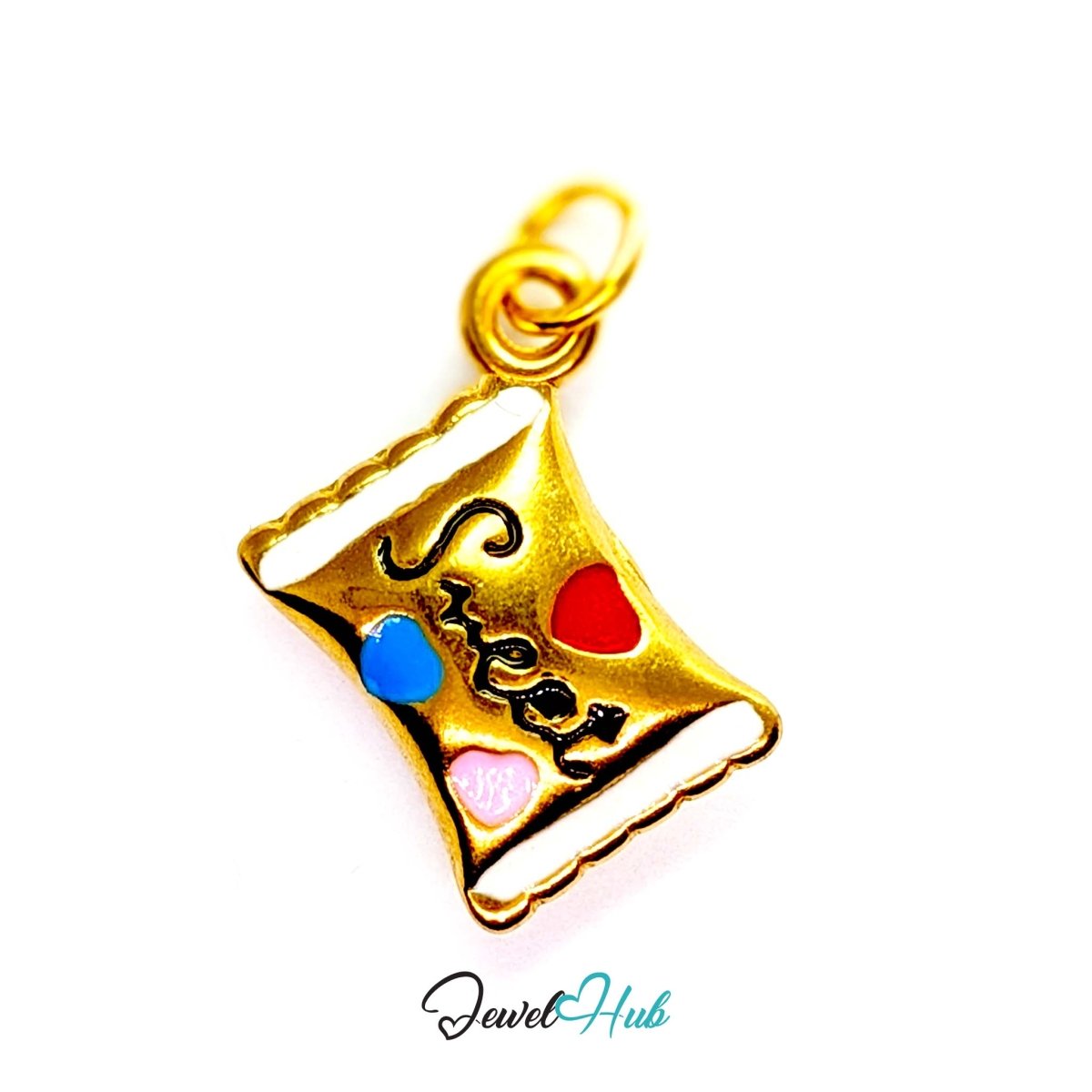 Enamel wrapped sweet charm in gold stainless steel - front view - JewelHub