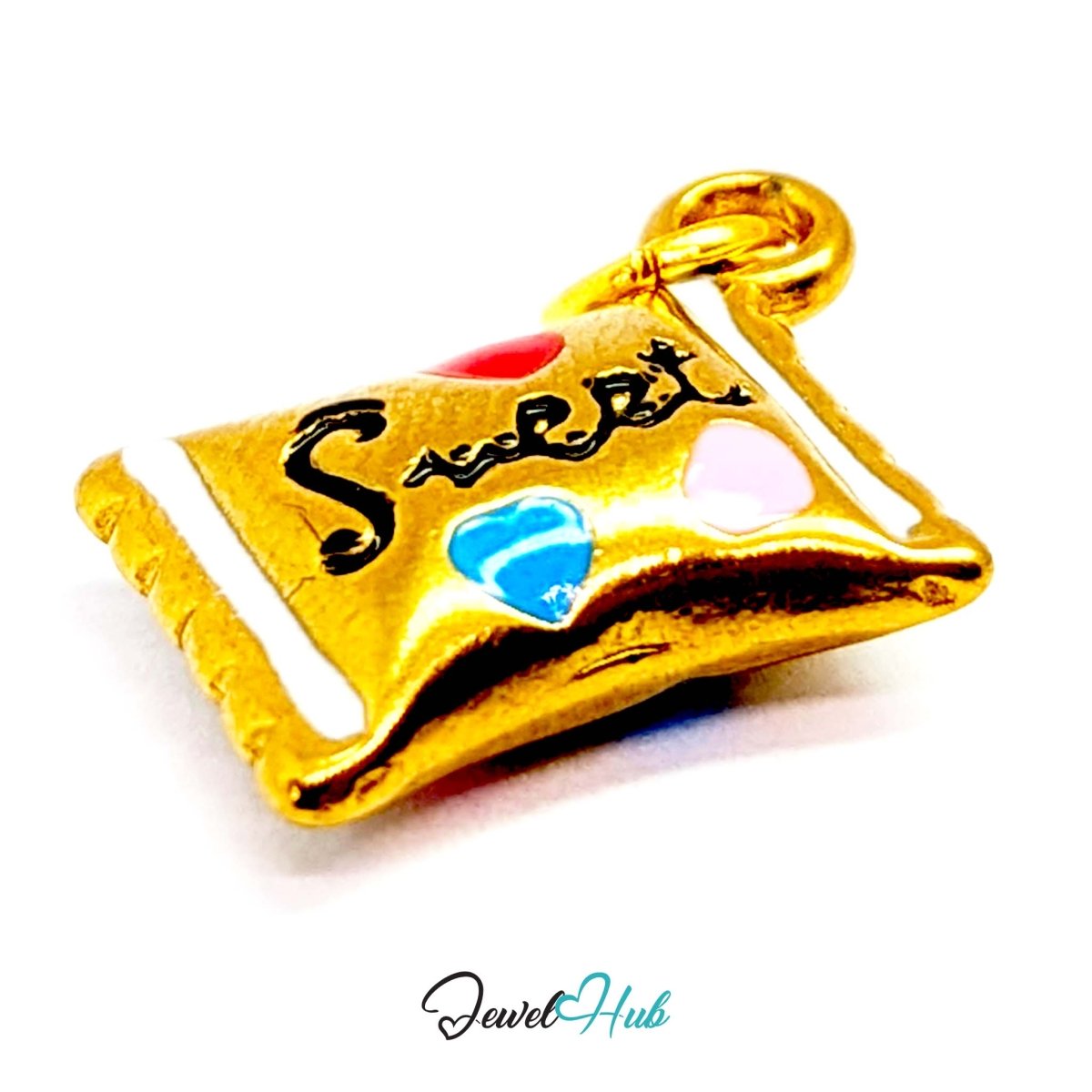 Enamel wrapped sweet charm in gold stainless steel - three-quarter view - JewelHub