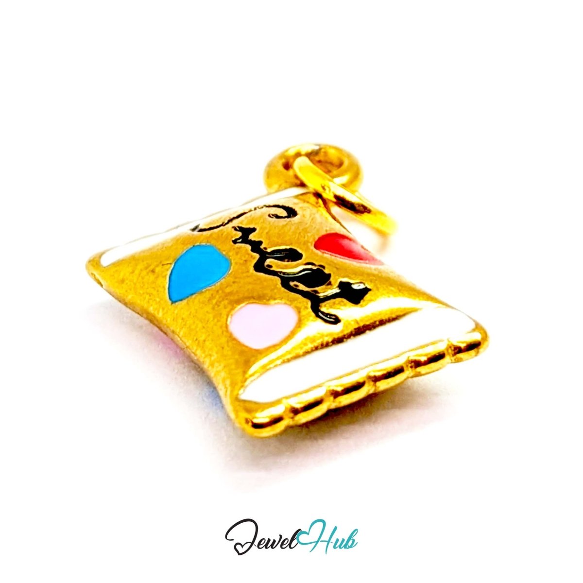 Enamel wrapped sweet charm in gold stainless steel - angled view - JewelHub