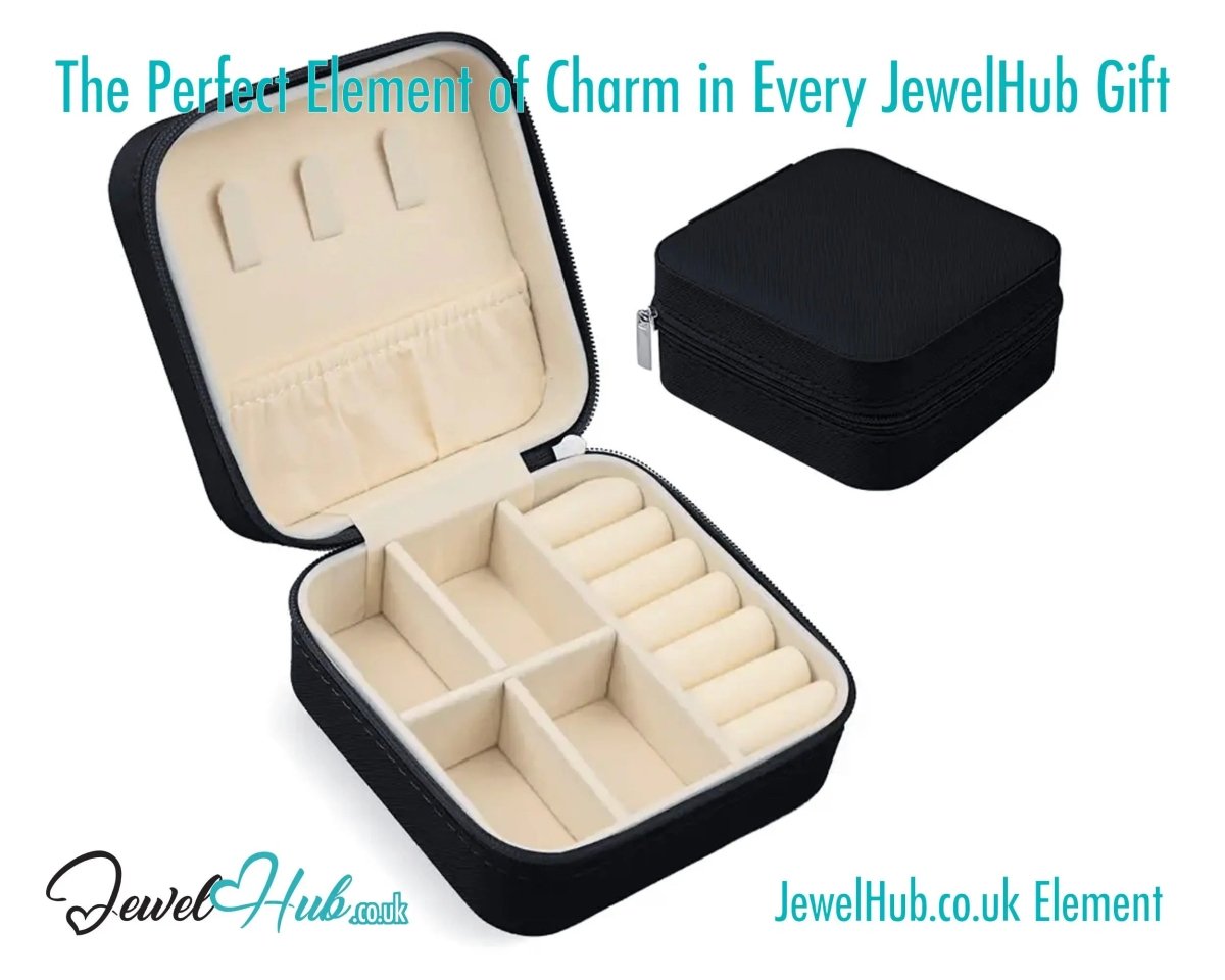 Faux Leather Jewelry Box 🖤 Black with Velvet Interior · Compact Design · Zipper Closure - JewelHub.co.uk