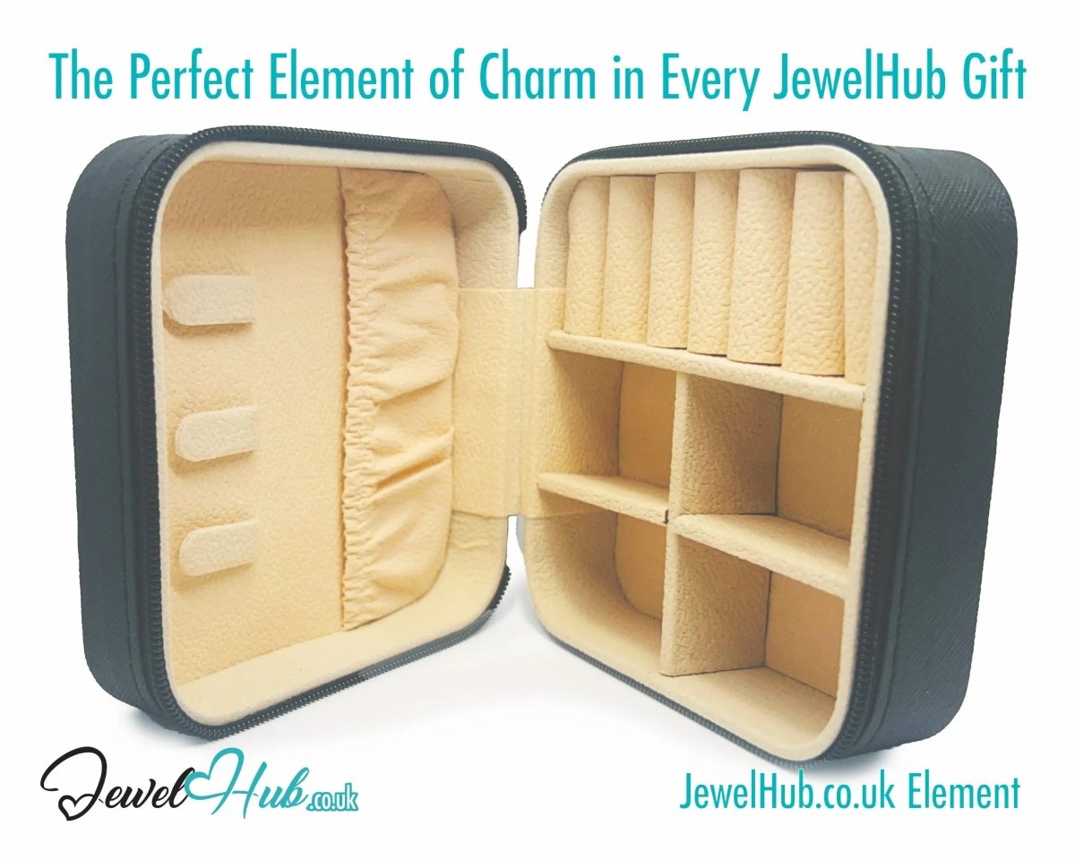 Faux Leather Jewelry Box 🖤 Black with Velvet Interior · Compact Design · Zipper Closure - JewelHub.co.uk