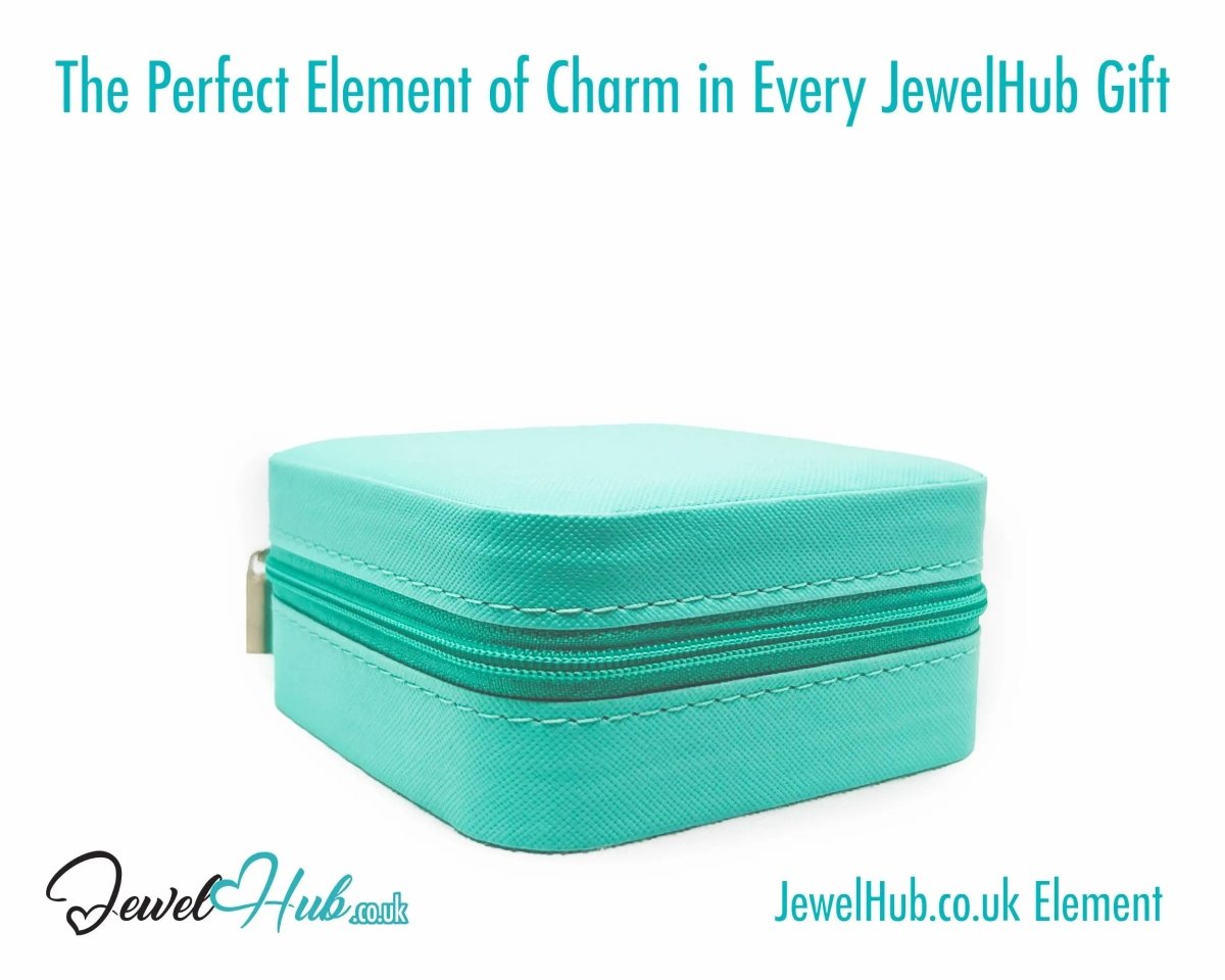 Faux Leather Travel Jewelry Box 💎 Cyan with Velvet Interior · Compact Organizer · 100g · Zipper Closure - JewelHub.co.uk