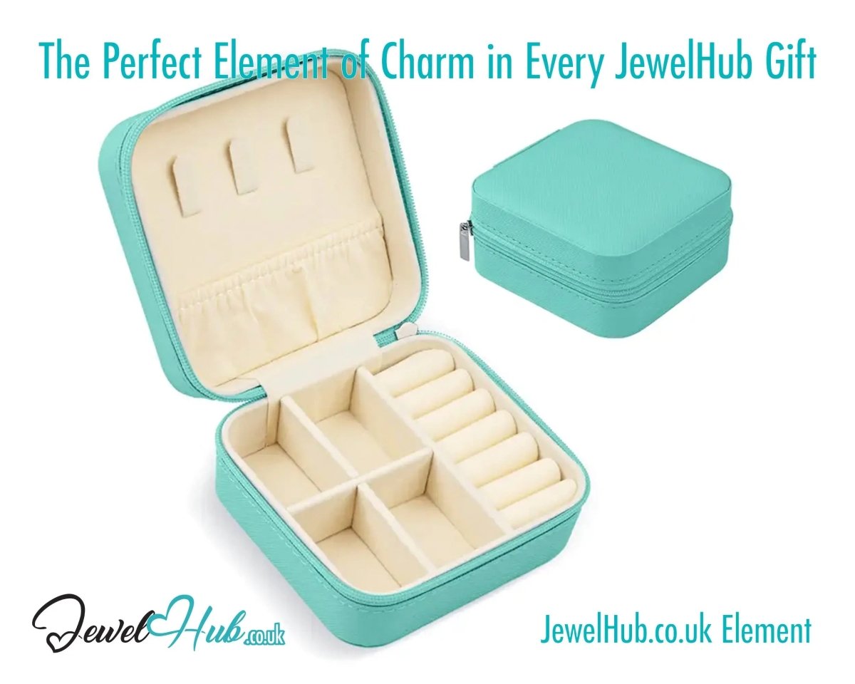 Faux Leather Travel Jewelry Box 💎 Cyan with Velvet Interior · Compact Organizer · 100g · Zipper Closure - JewelHub.co.uk