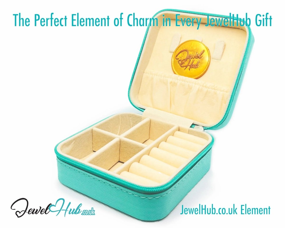 Faux Leather Travel Jewelry Box 💎 Cyan with Velvet Interior · Compact Organizer · 100g · Zipper Closure - JewelHub.co.uk