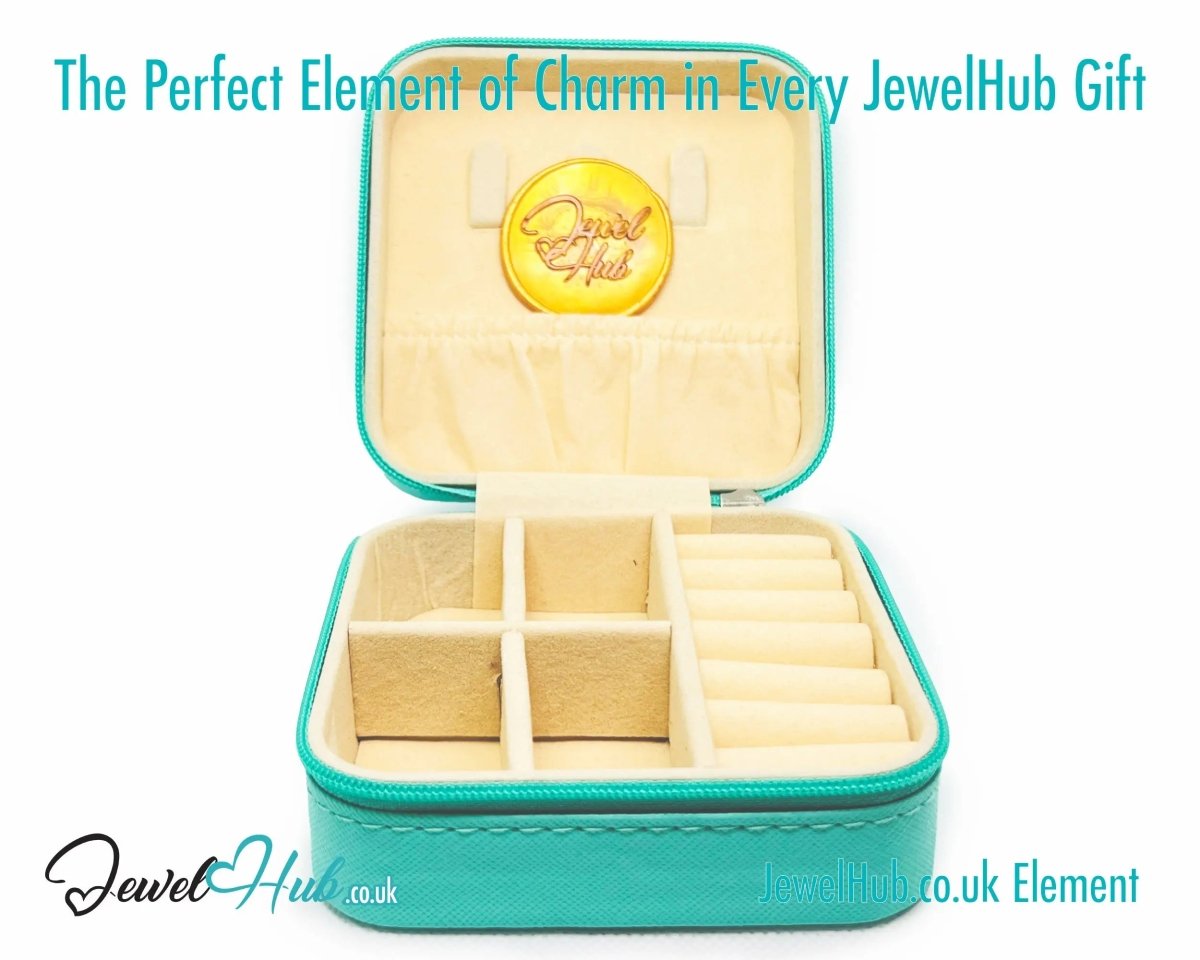 Faux Leather Travel Jewelry Box 💎 Cyan with Velvet Interior · Compact Organizer · 100g · Zipper Closure - JewelHub.co.uk
