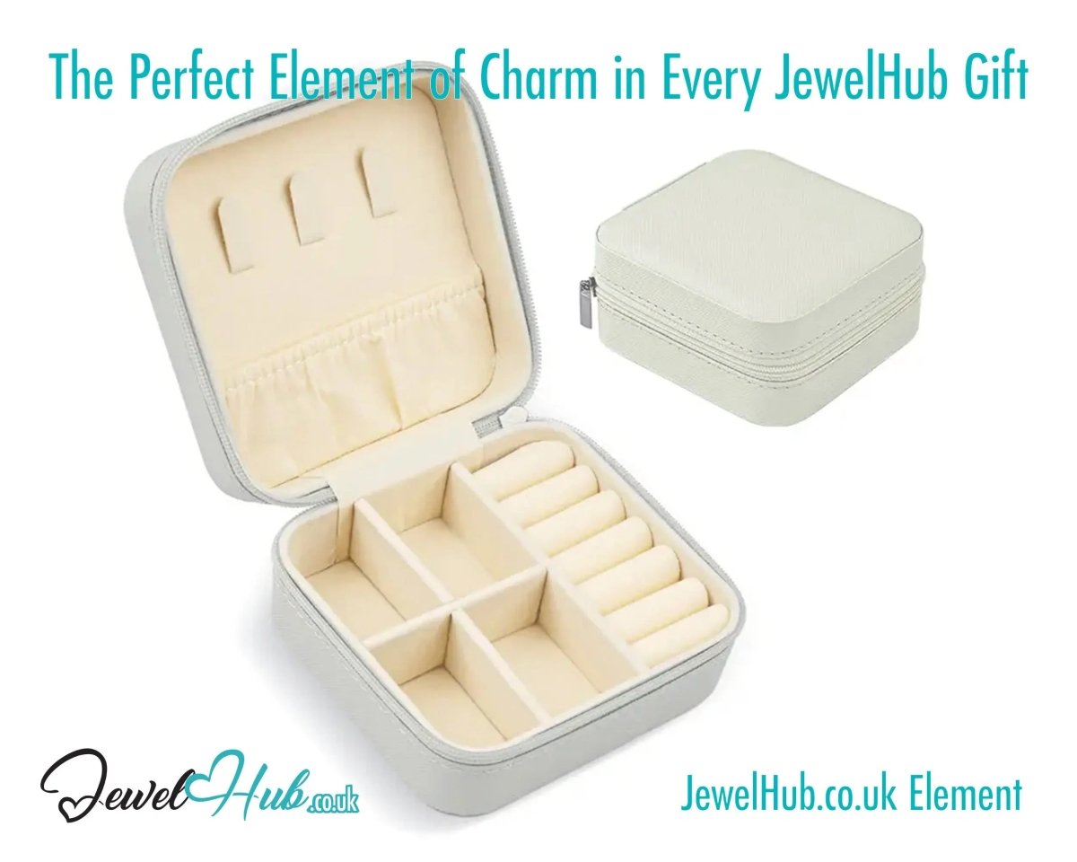 Faux Leather Travel Jewelry Box - White with Velvet Interior · Compact Organizer · Zipper Closure - JewelHub.co.uk