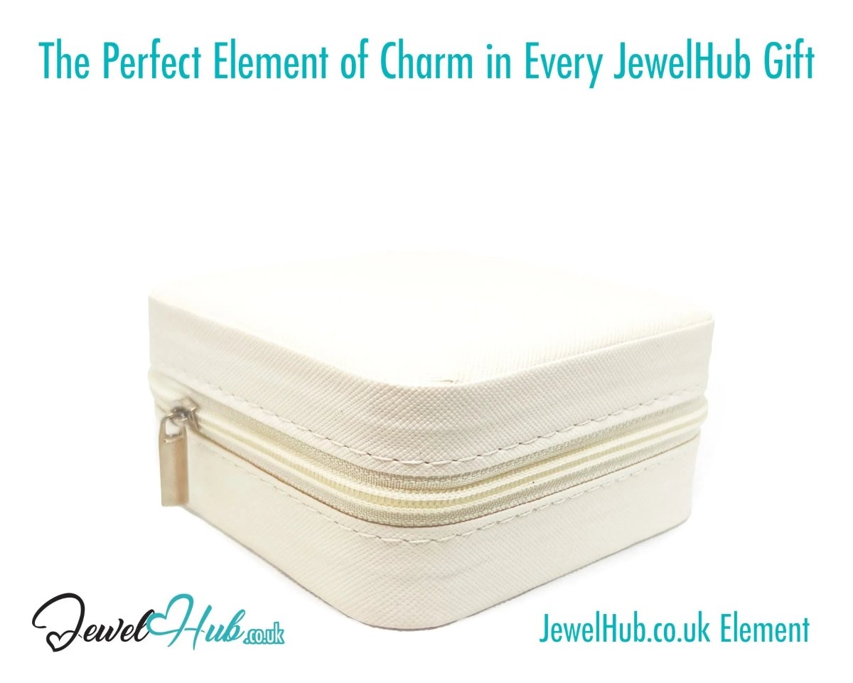 Faux Leather Travel Jewelry Box - White with Velvet Interior · Compact Organizer · Zipper Closure - JewelHub.co.uk