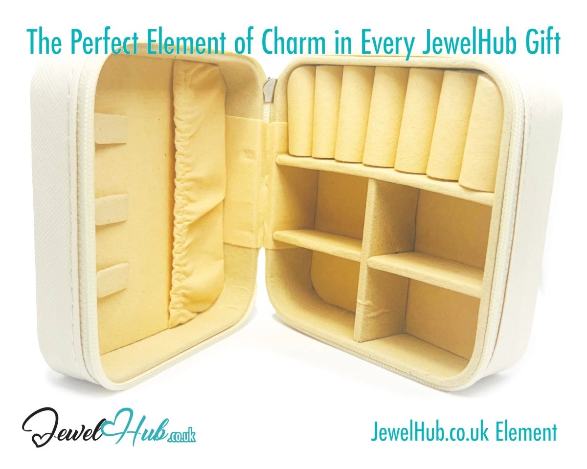 Faux Leather Travel Jewelry Box - White with Velvet Interior · Compact Organizer · Zipper Closure - JewelHub.co.uk